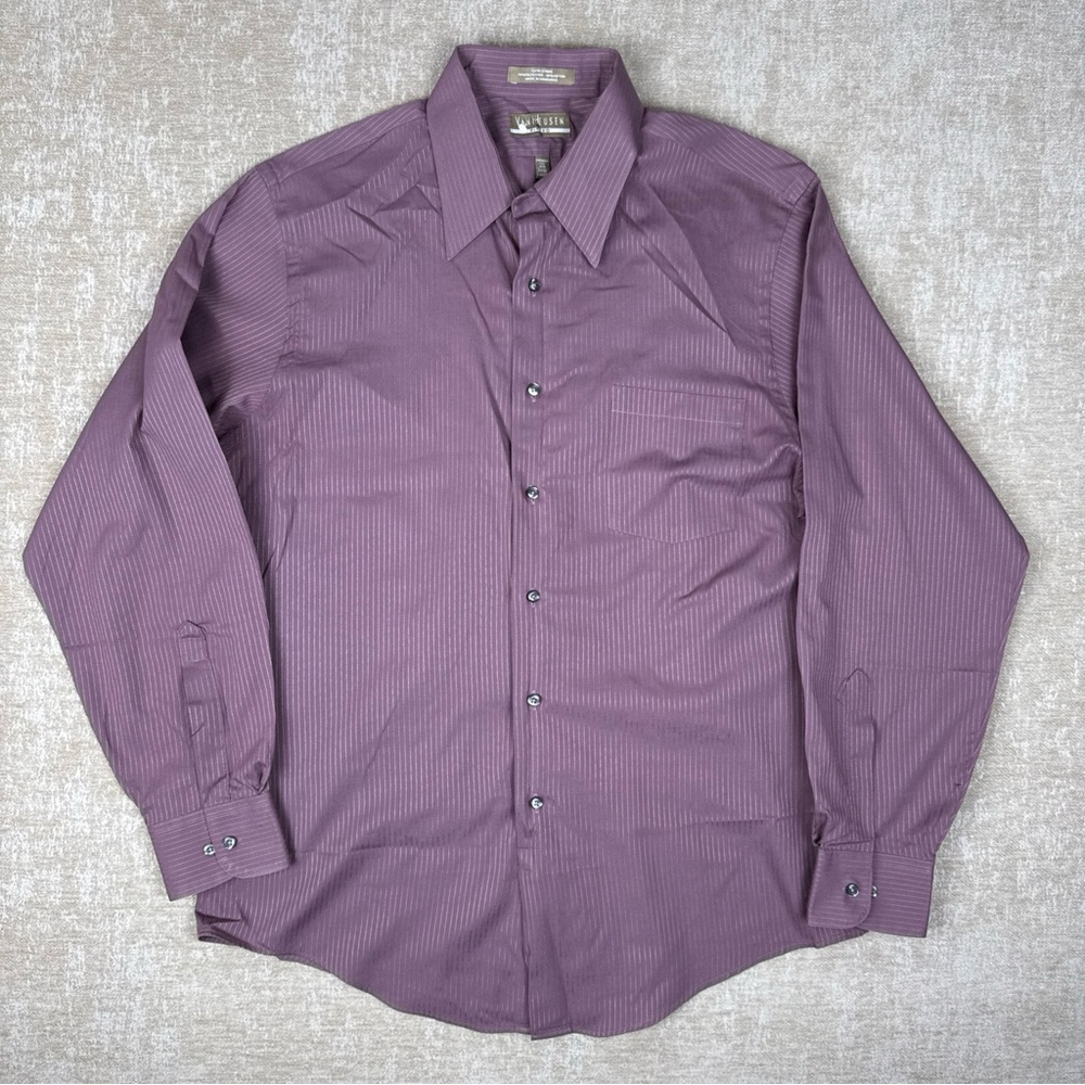Men’s Long Sleeve Button Front Dress Shirt 16.5 34/35 Van Heusen Purple